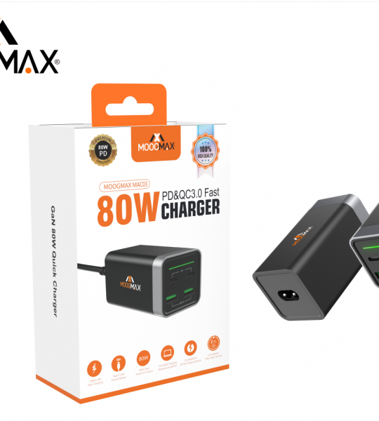 Moog Max 80W GaN Charging Dock with 4 Ports and Supports PD Technology Black