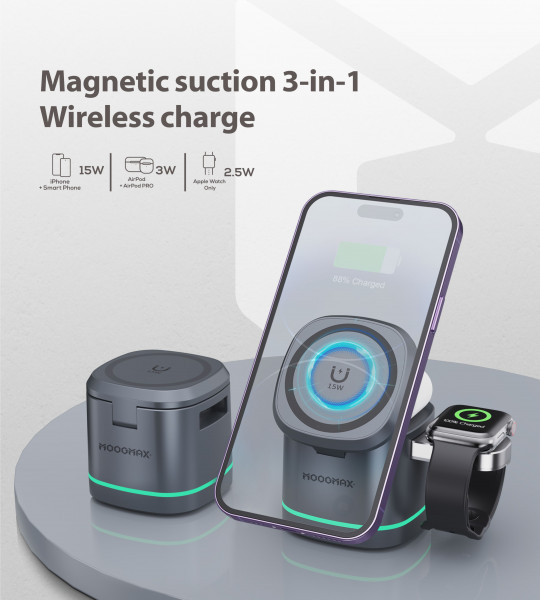 3 in 1 magnetic 15W wireless charger from Moog Max
