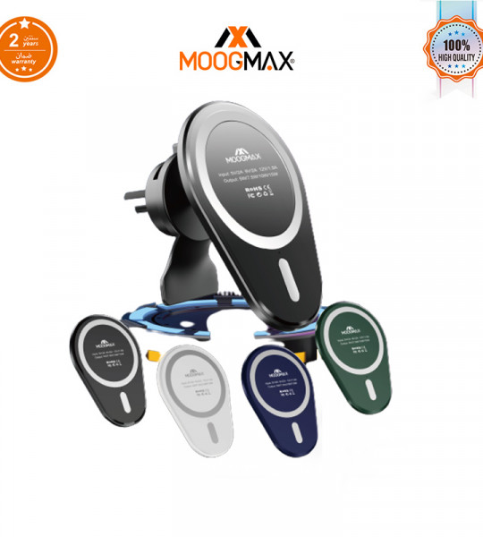 Wireless Magnetic Car Charger / Mount 15W ( Air Vent + Stick-on-Holder ) from Moog max